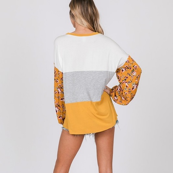 Colorblock floral balloon puff sleeve tunic - Picture 6 of 8